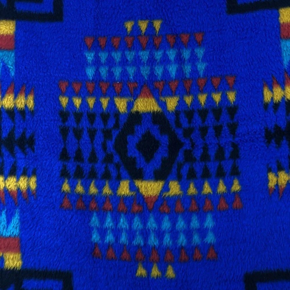 Vintage Biederlack Blanket Blue Gold Aztec‎ Southwestern Geometric Appox 52x72